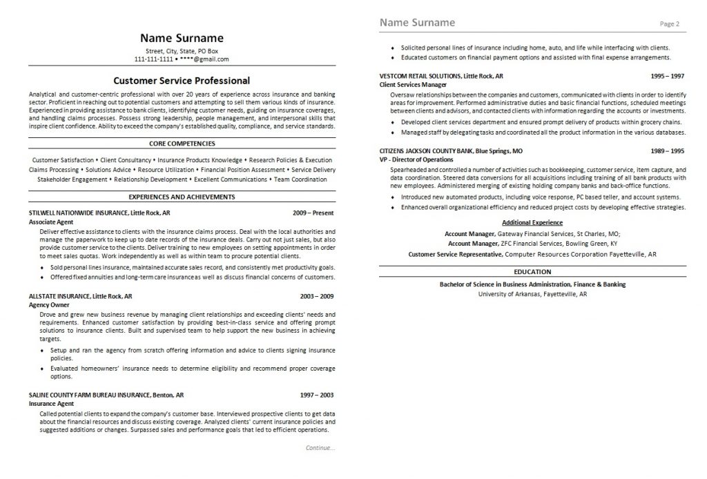 Customer service resume sample