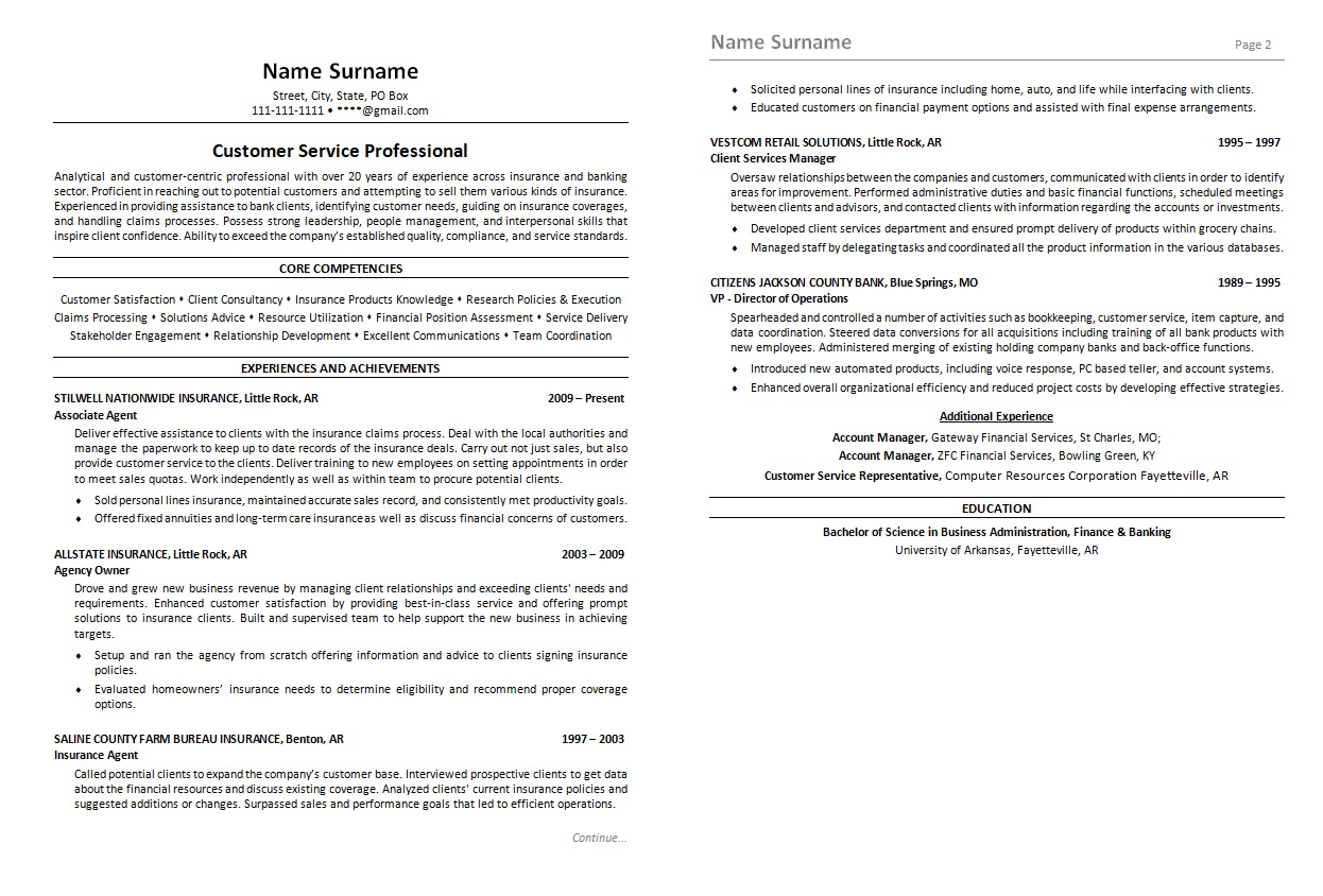 customer service resume action - Customer Service 