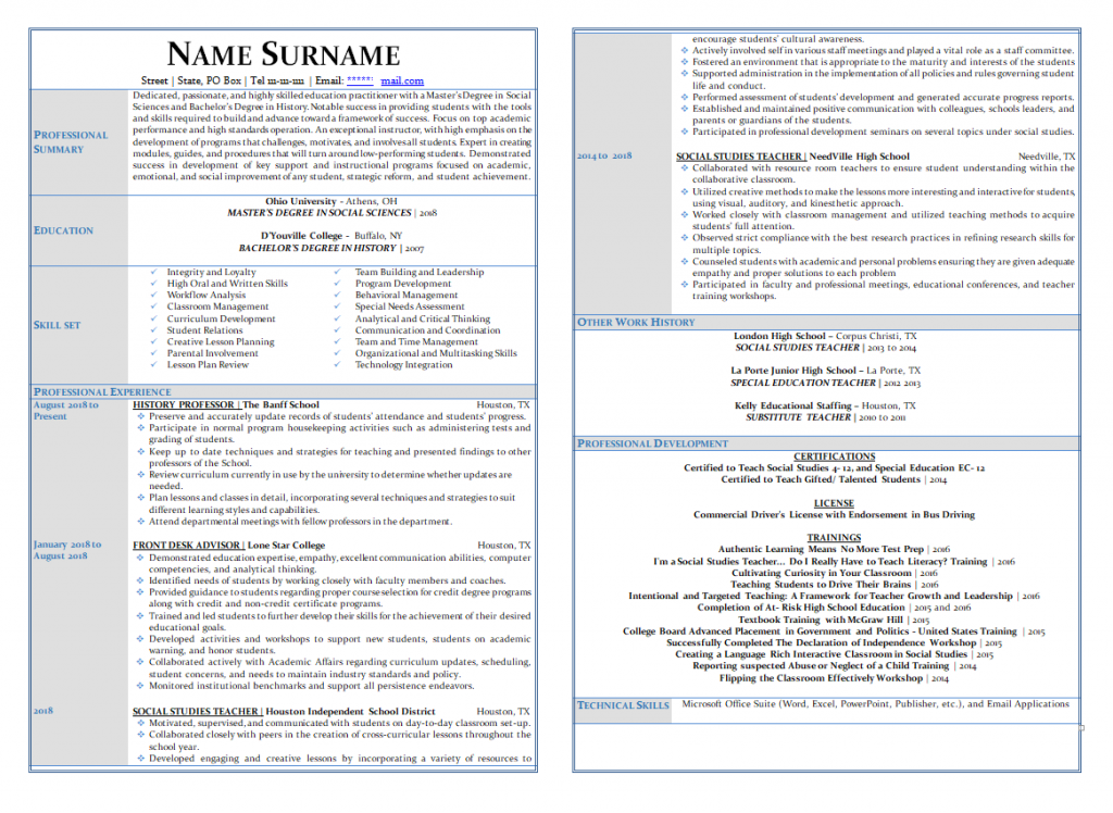 teacher resume sample