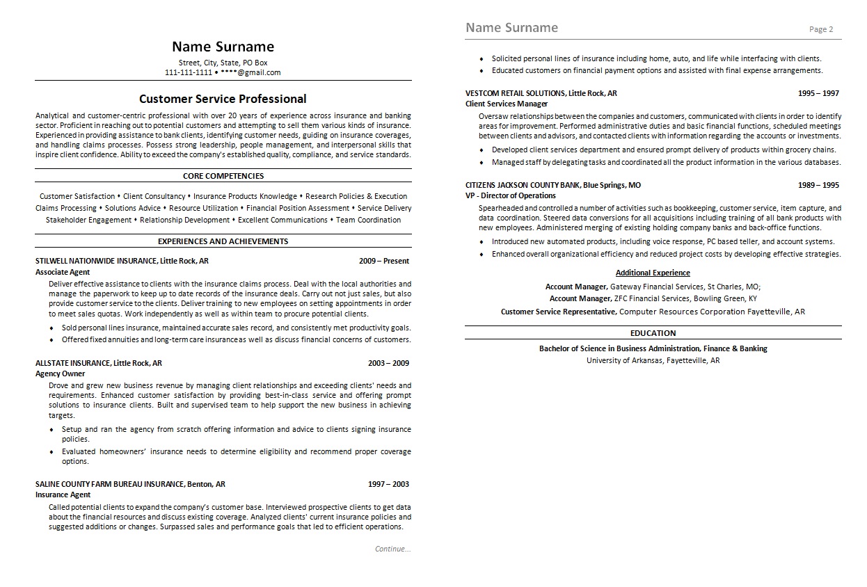 resume-Customer-service