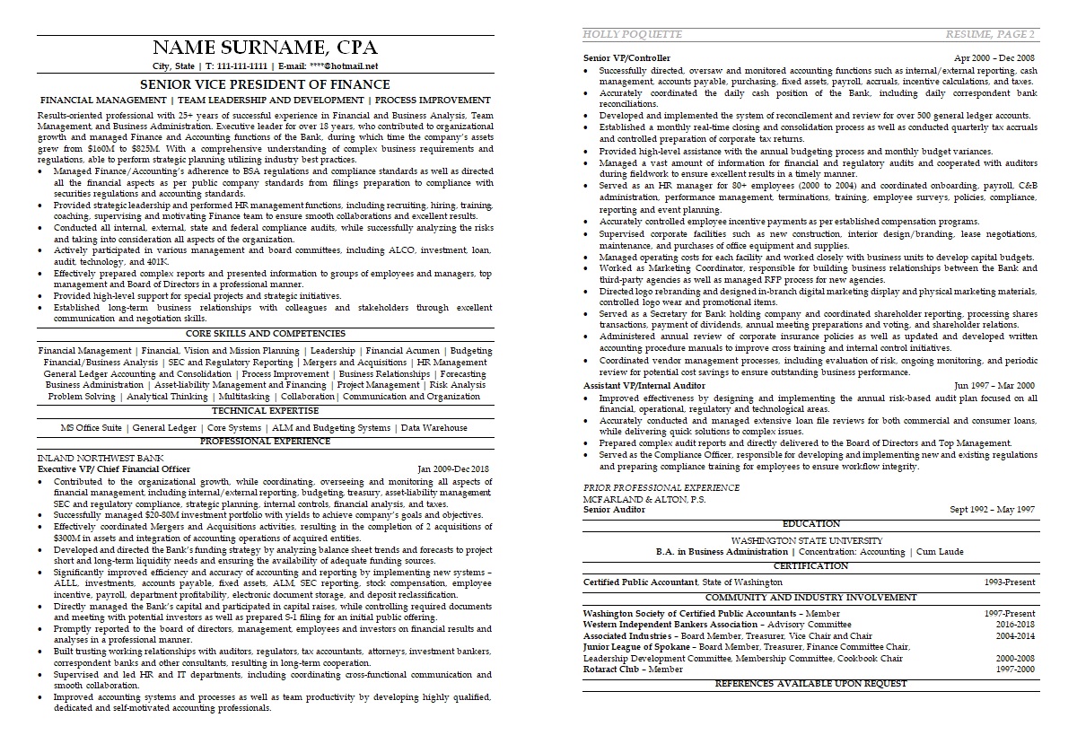 resume financial manager