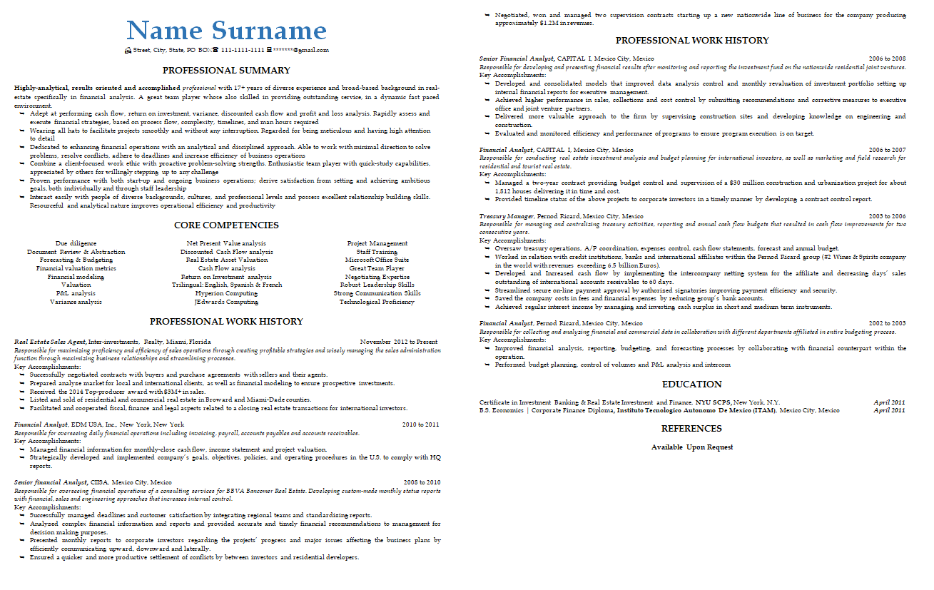 real estate resume